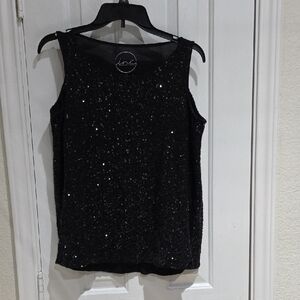 INC International Concepts Women's Black Sequin Top Size S